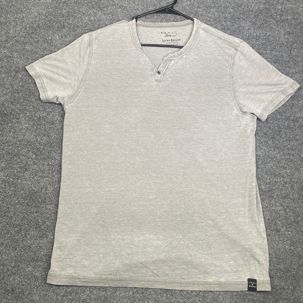 Lucky Brand Mens Venice Burnout Henley Shirt Grey Short Sleeve Size M